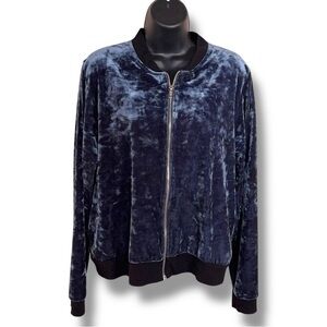 Large Blue Velour Jacket 1804 Brand Zip Closure Stretch Long Sleeve Goth Velvet